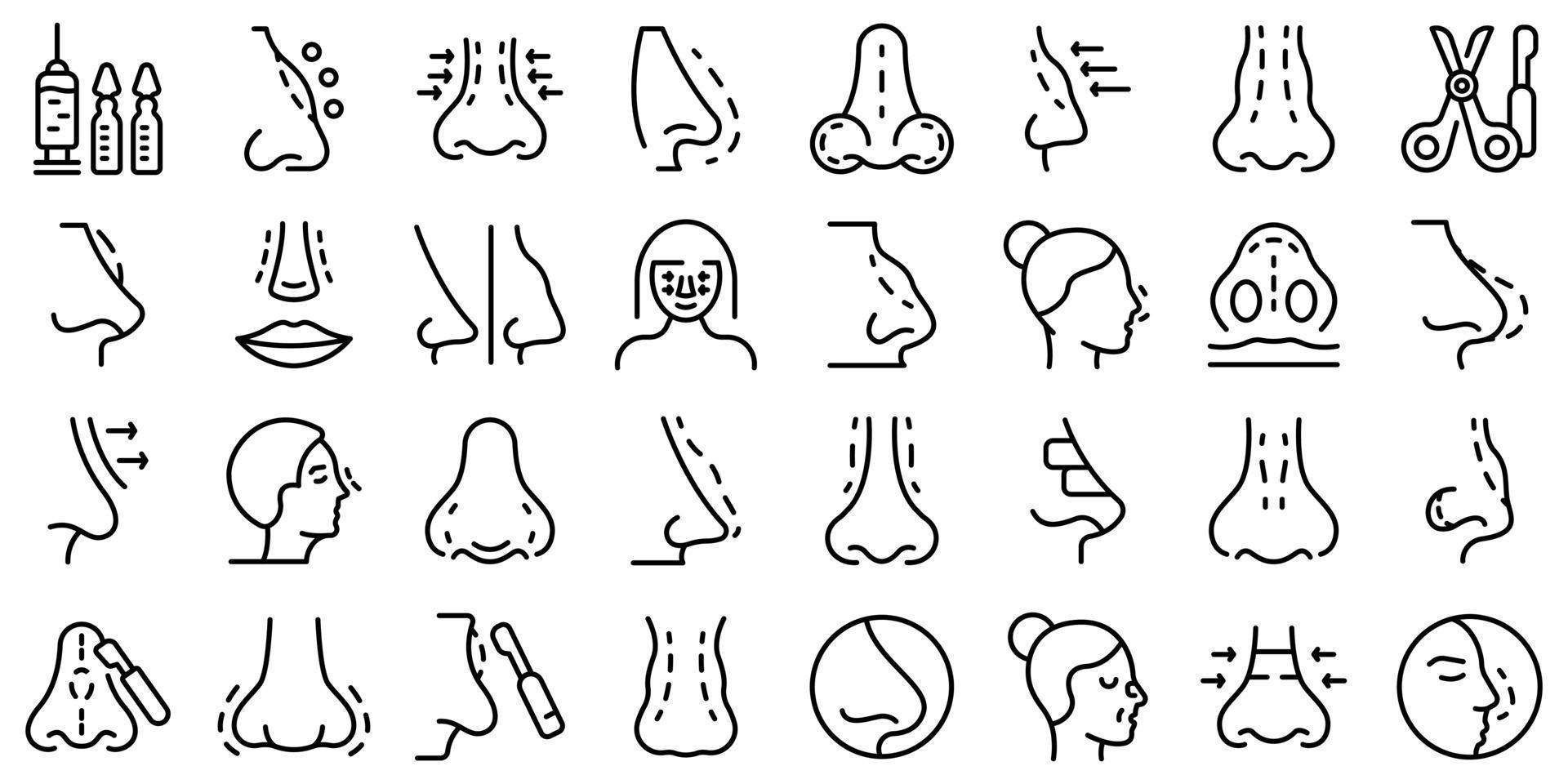 Rhinoplasty icons set outline vector. Human nose vector