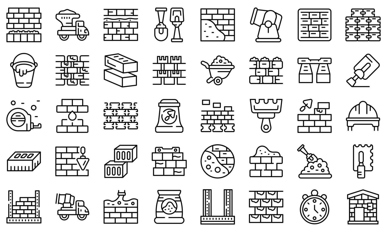 Brick and mortar icons set outline vector. Construction brick vector