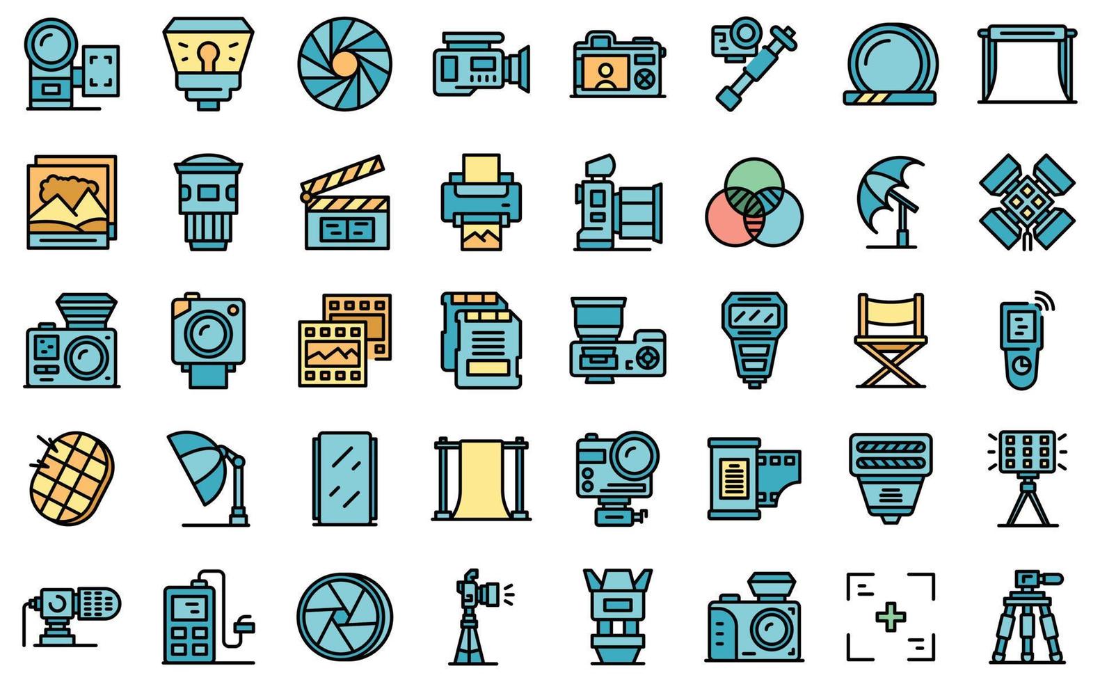 Photo studio icons set vector flat