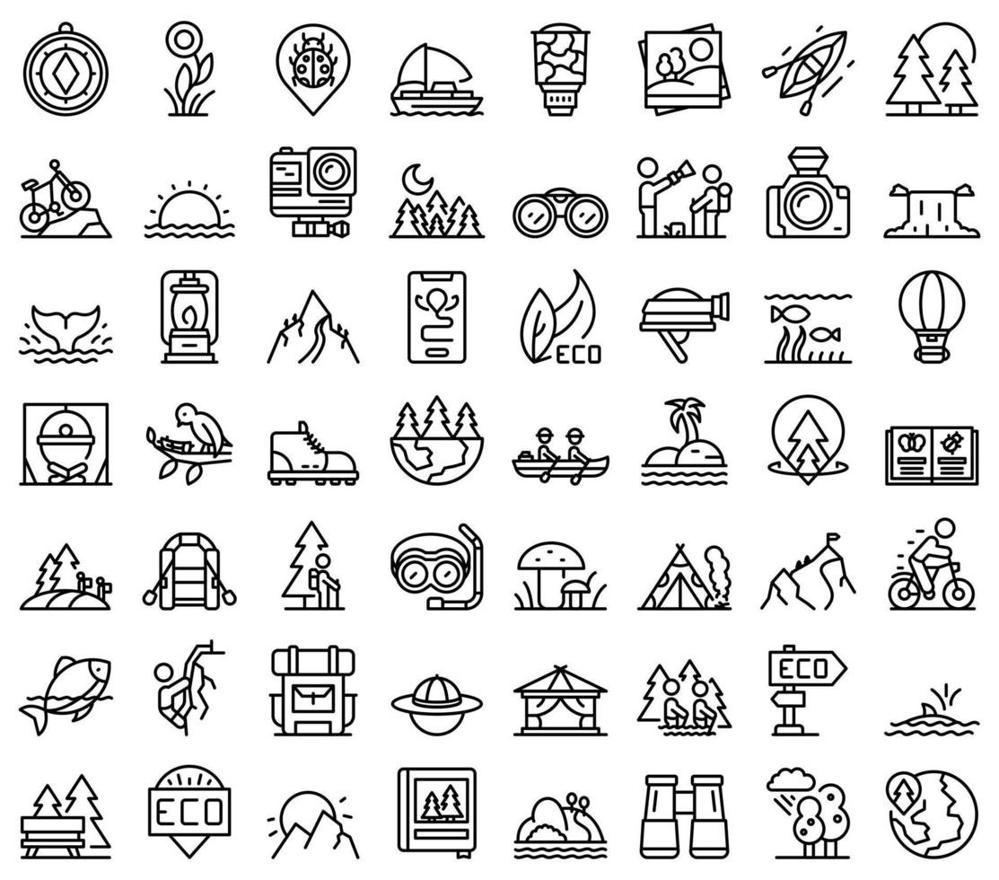 Eco tourism icons set outline vector. Fauna nature vector