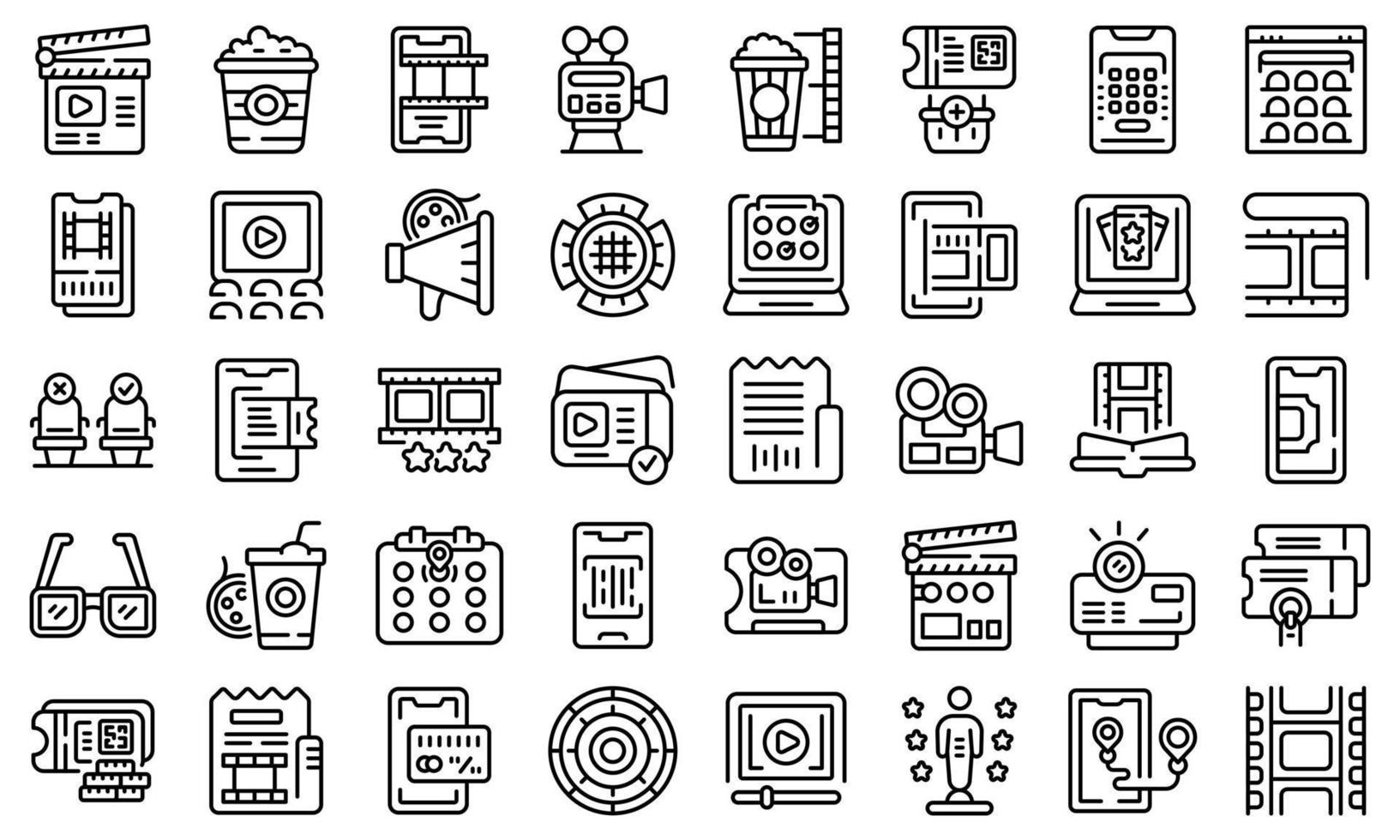 Movie booking icons set outline vector. Routine life vector