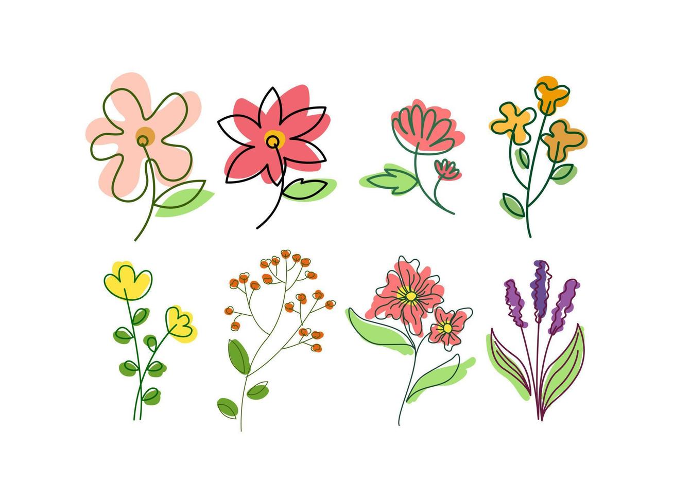 aesthetic flower set design vector