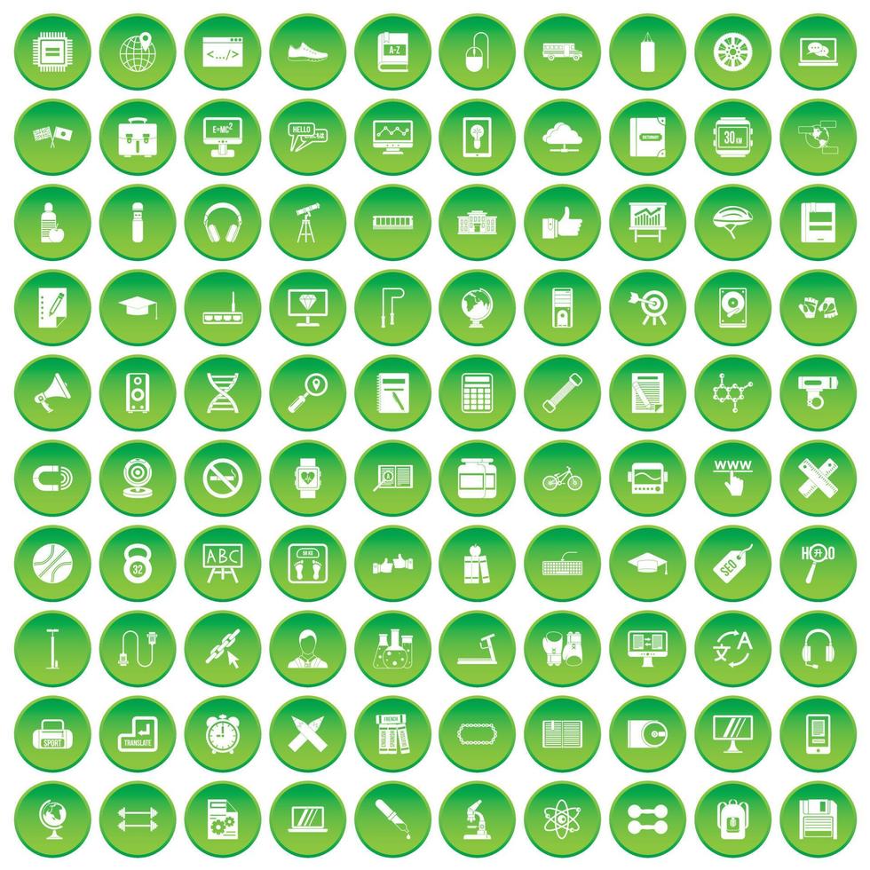 100 iconos de formación establecer círculo verde vector