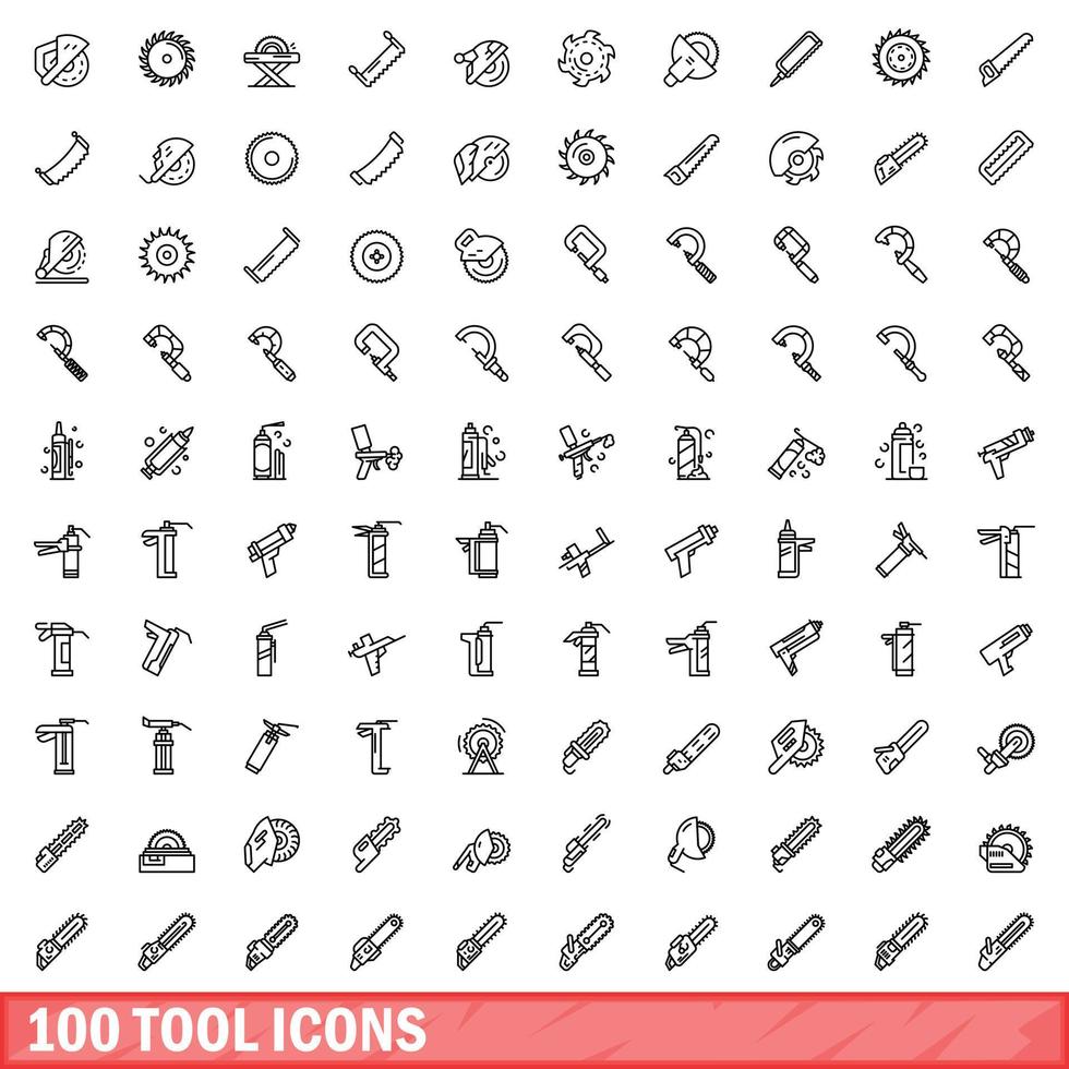 100 iconos de herramientas, estilo de esquema vector