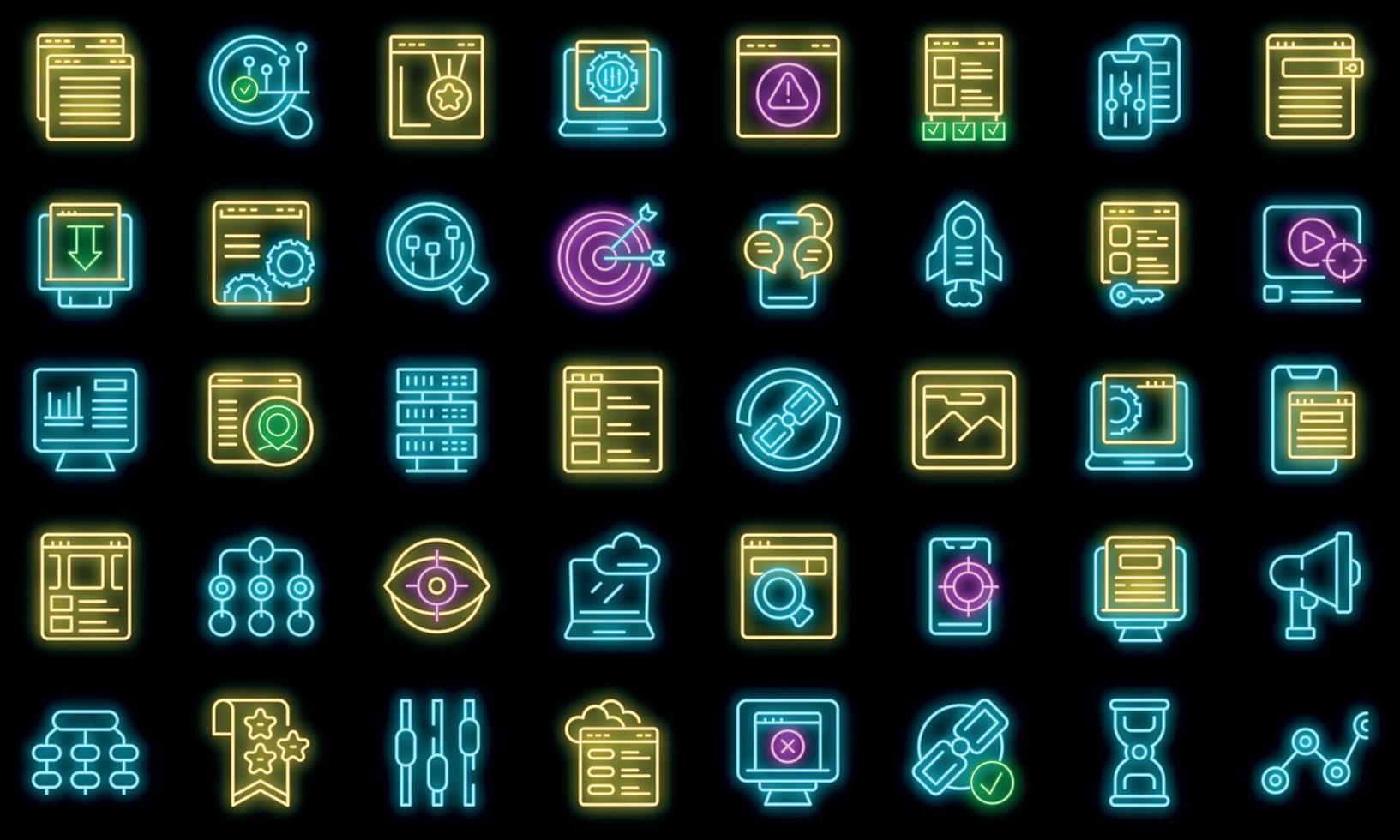 Search engine optimization icons set vector neon