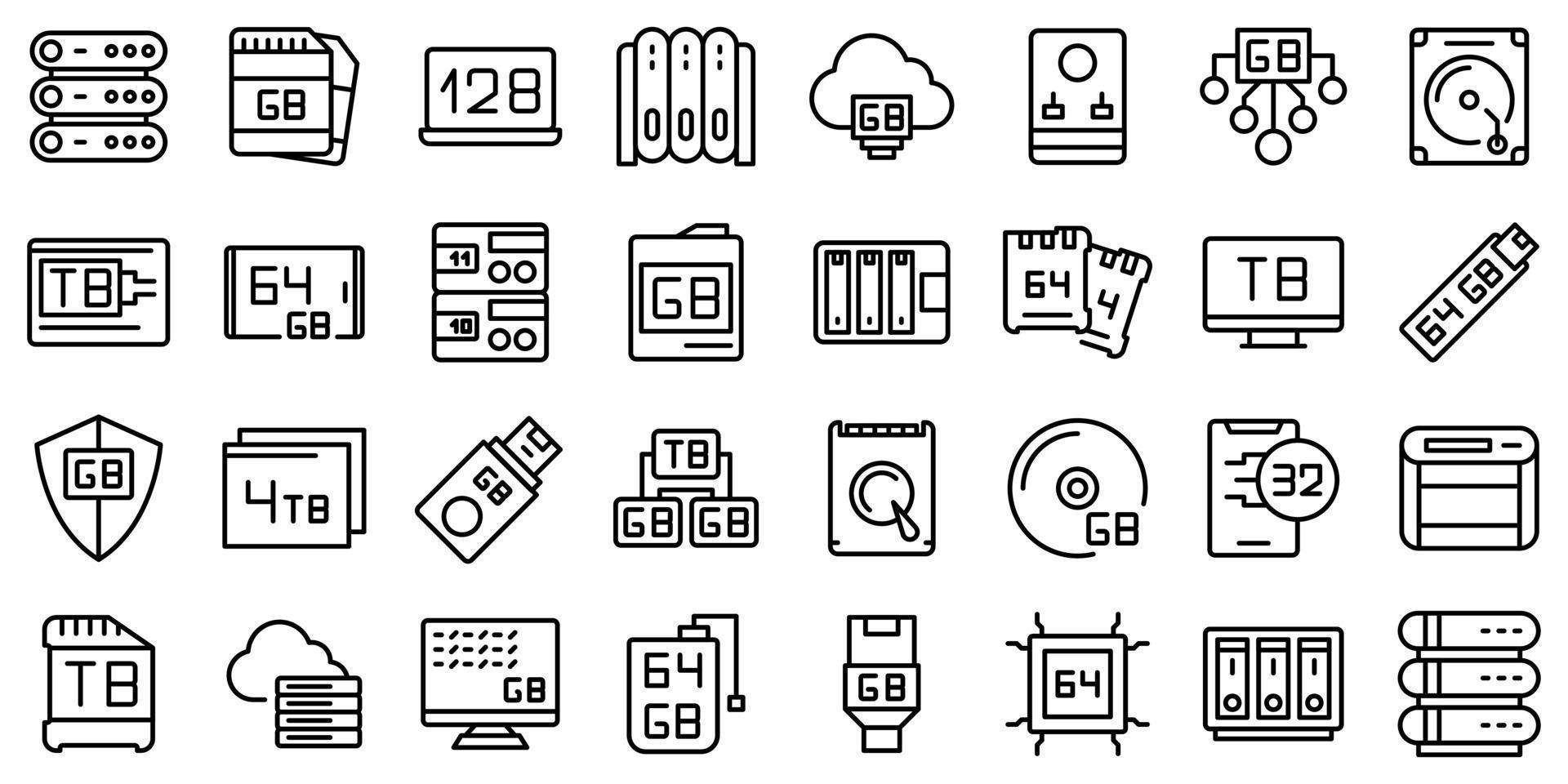 Gigabyte icons set outline vector. Big data vector