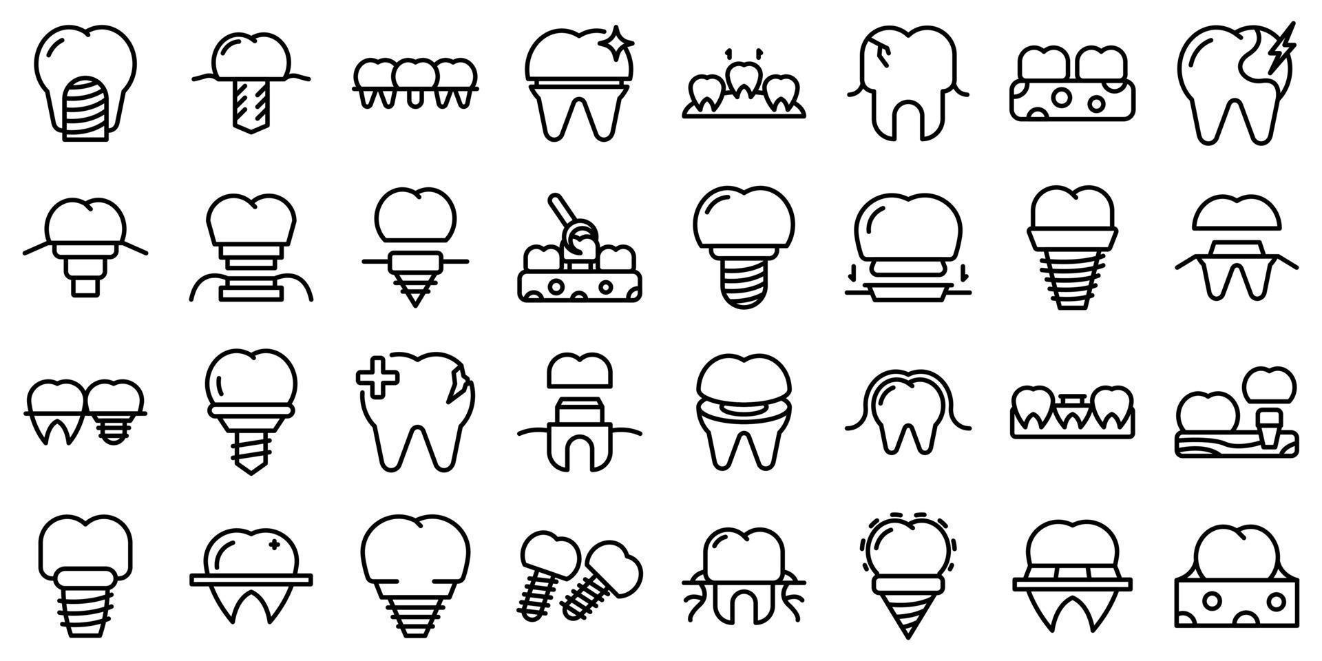 Dental implant icons set outline vector. Surgery jaw vector