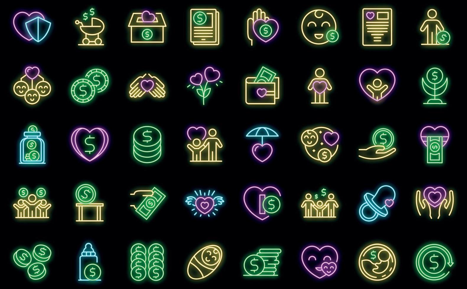Child support icons set vector neon