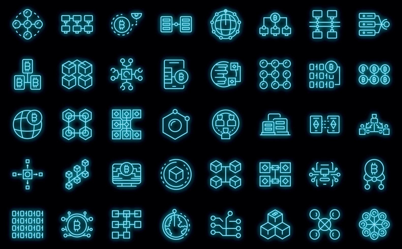 Block chain icons set vector neon