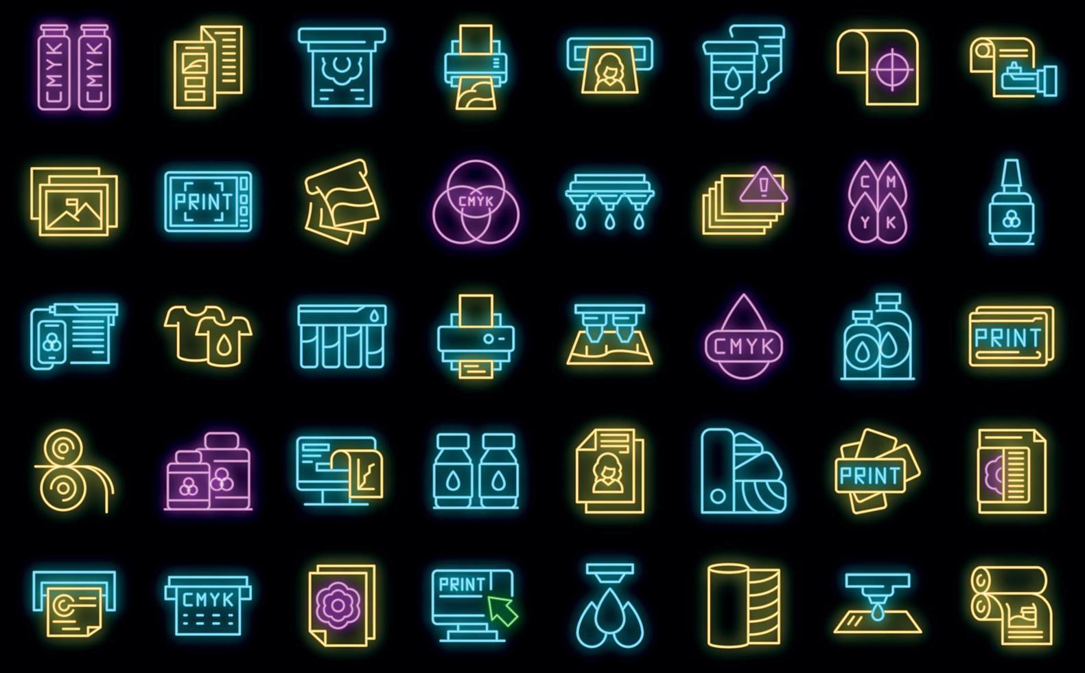 Digital printing icons set vector neon