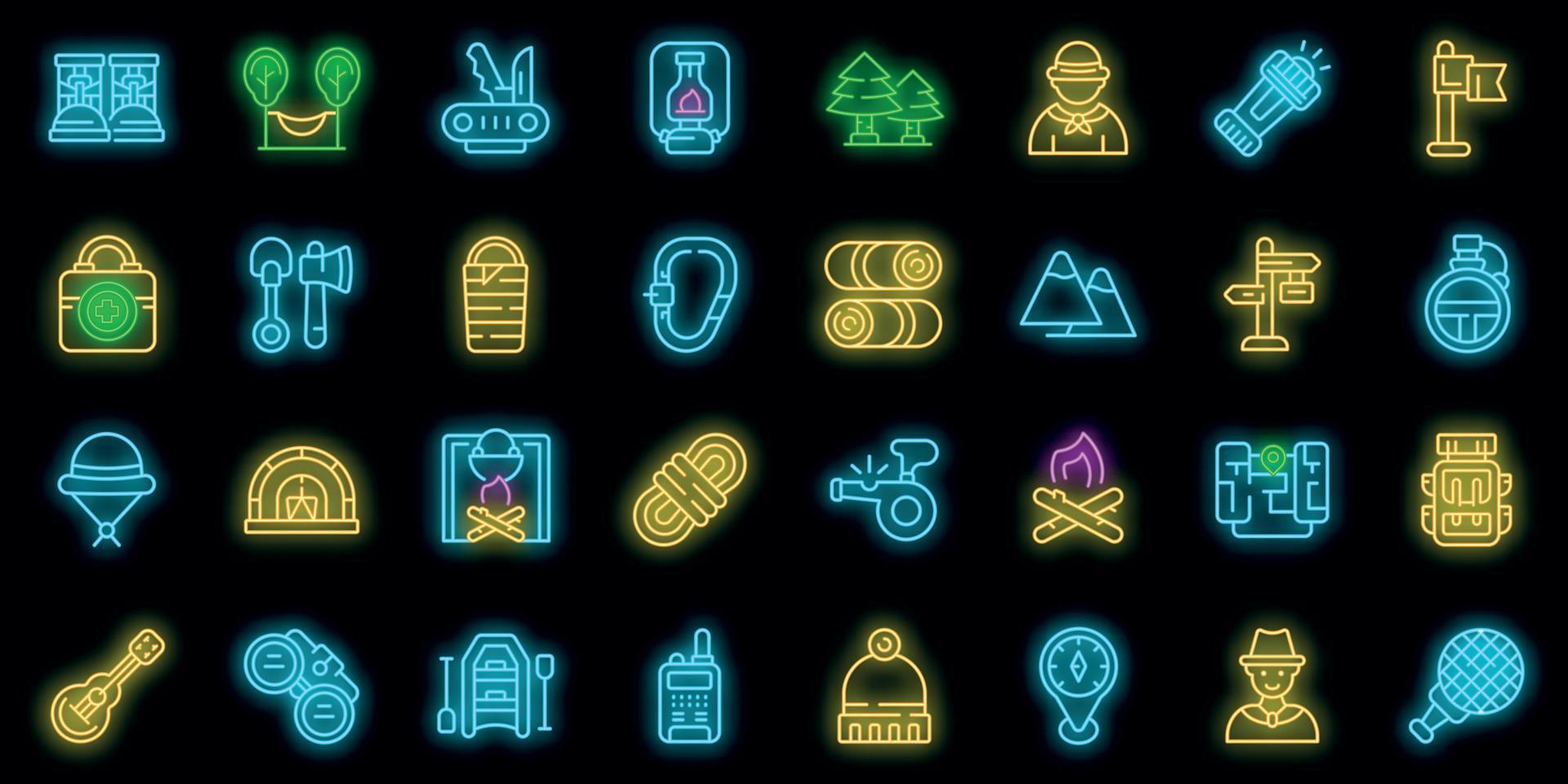Scouting icons set vector neon