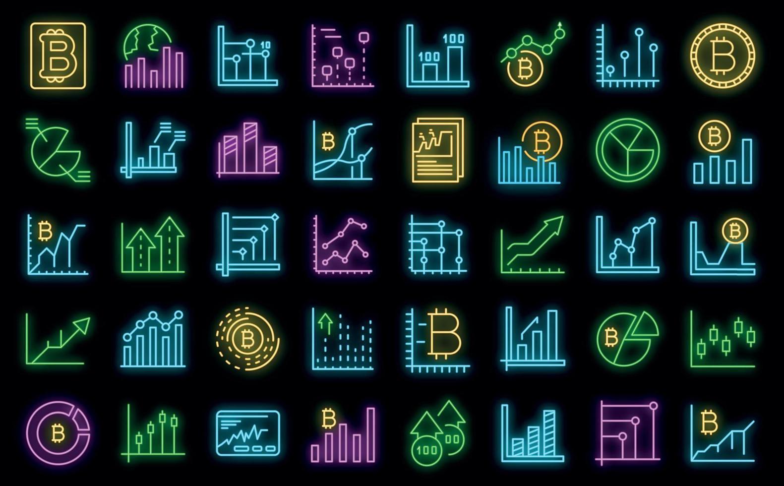 conjunto de iconos de gráfico de bitcoin neón vectorial vector