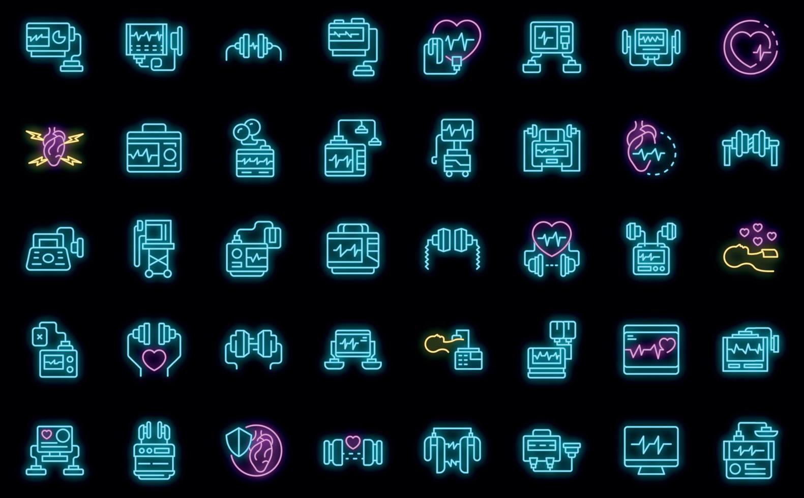Defibrillator icons set vector neon