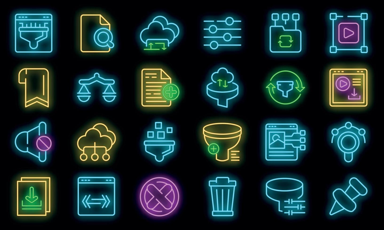 conjunto de iconos de búsqueda de filtro neón vectorial vector