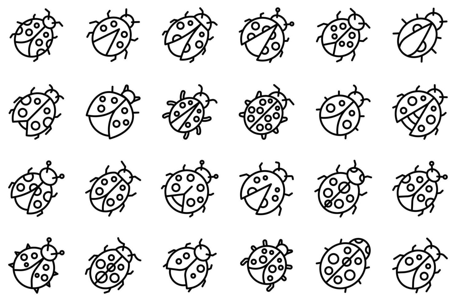 Insect ladybird icons set, outline style vector