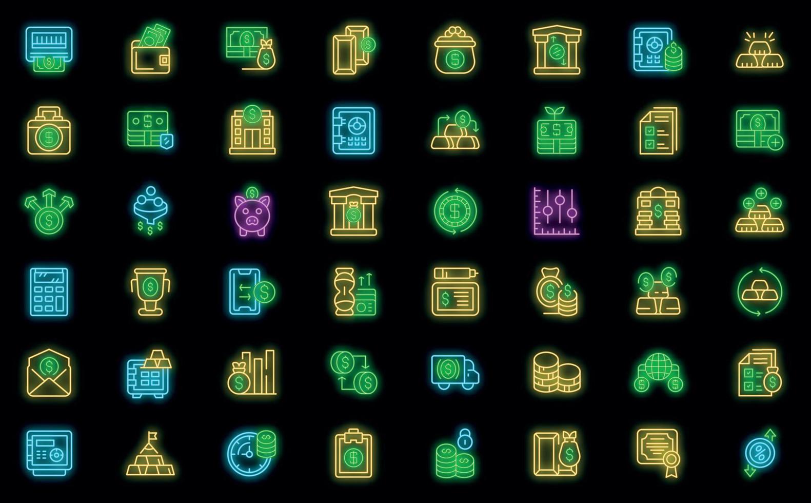 Bank reserves icons set vector neon
