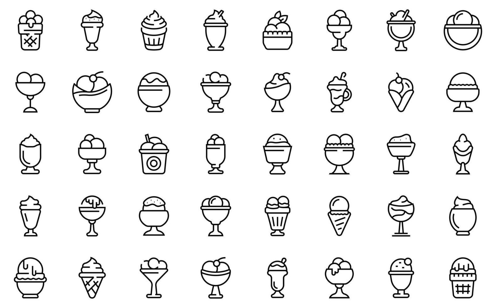 Gelato bowl icons set, outline style vector