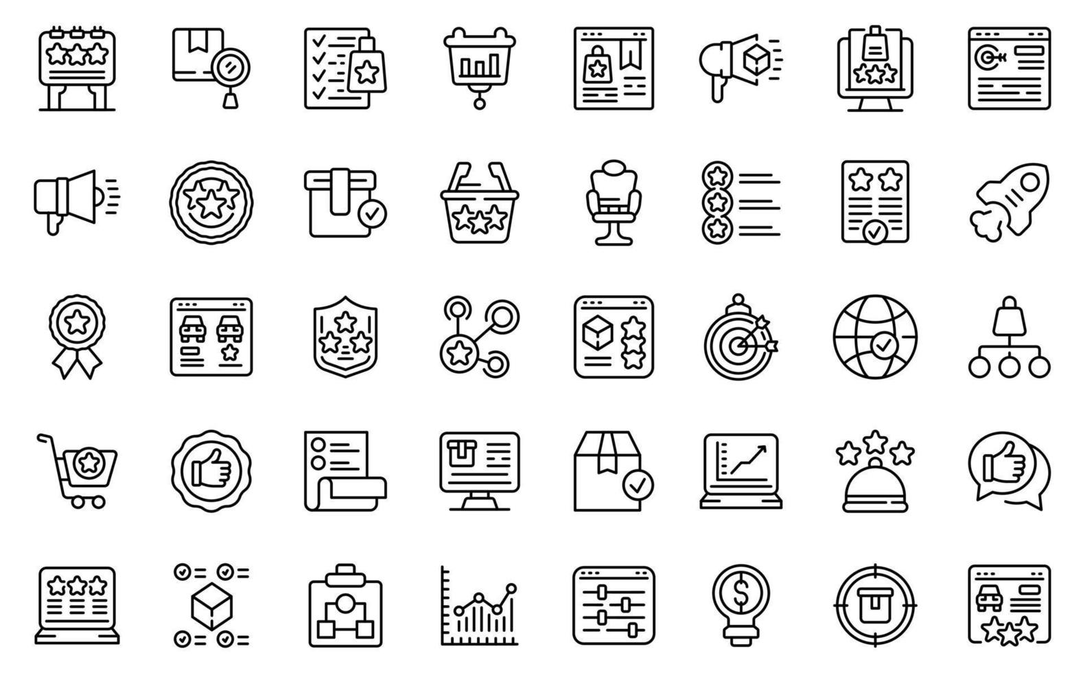 Featured product icons set, outline style vector