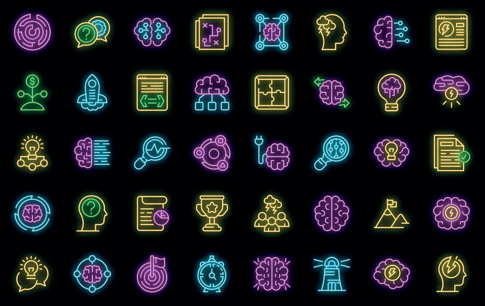 Brainstorming icons set vector neon