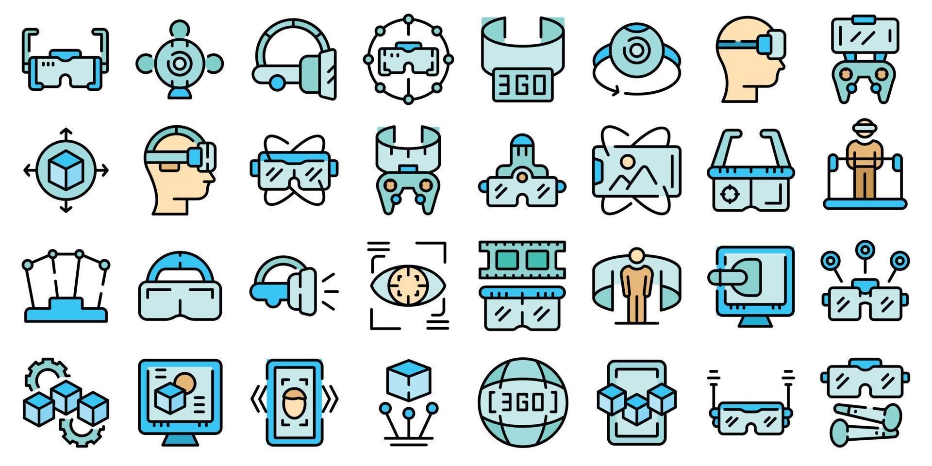 iconos de plataforma vr establecer vector de color de línea