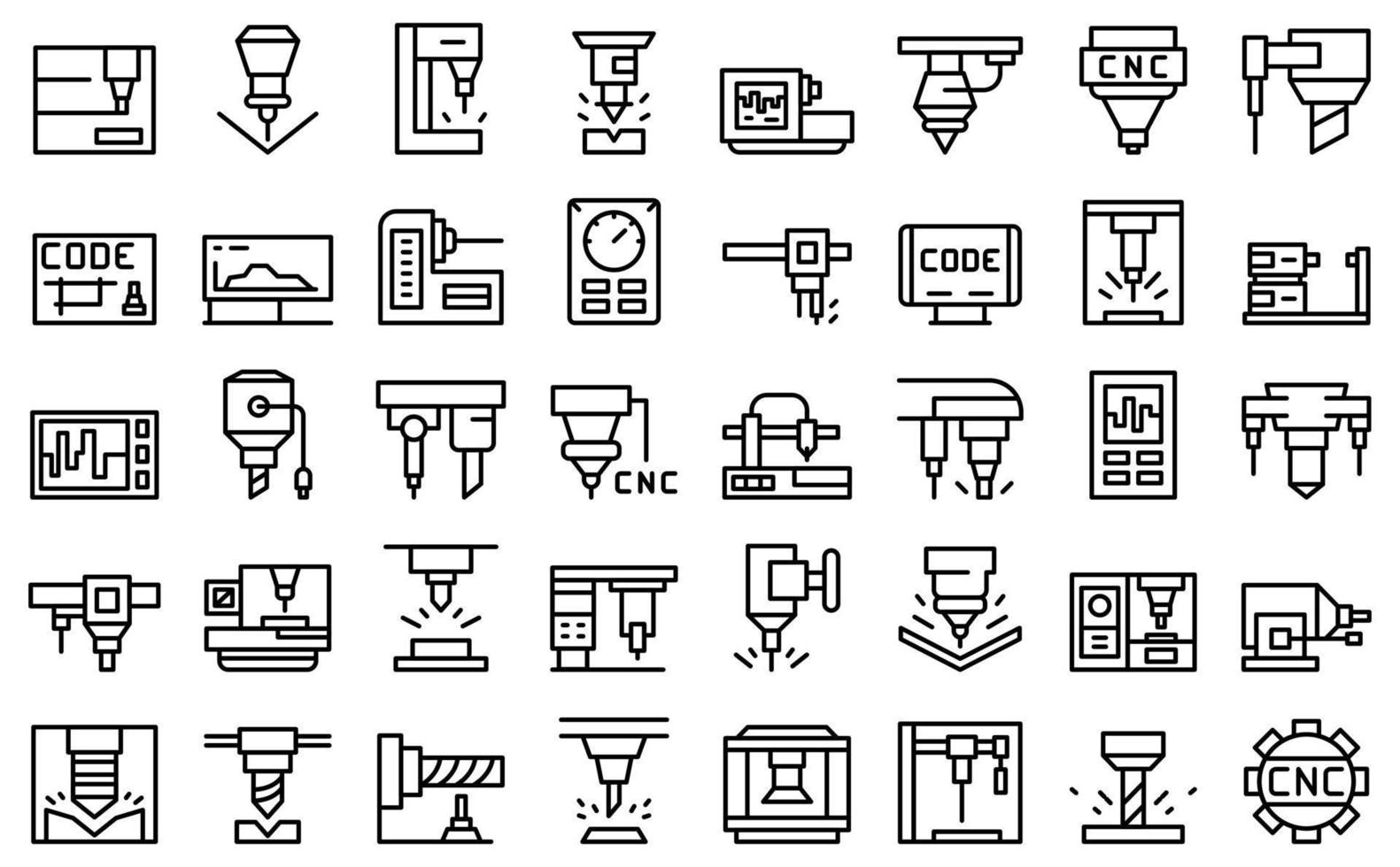 Cnc machine icons set outline vector. Mill controller vector