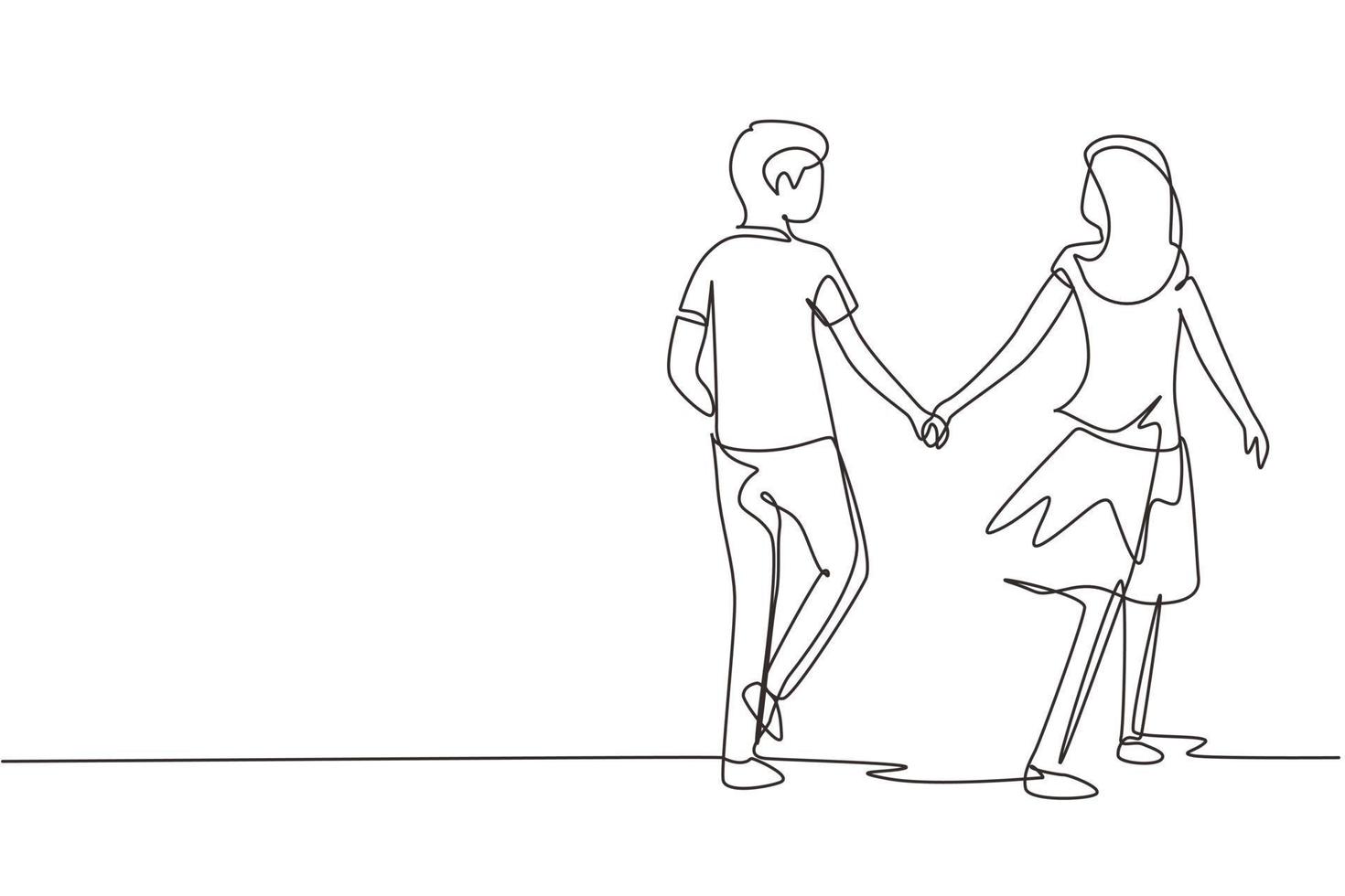 dibujo de una sola línea pareja joven romántica enamorada de la mano. pareja enamorada pasando tiempo juntos en el parque. concepto de familia feliz. ilustración de vector gráfico de diseño de dibujo de línea continua moderna