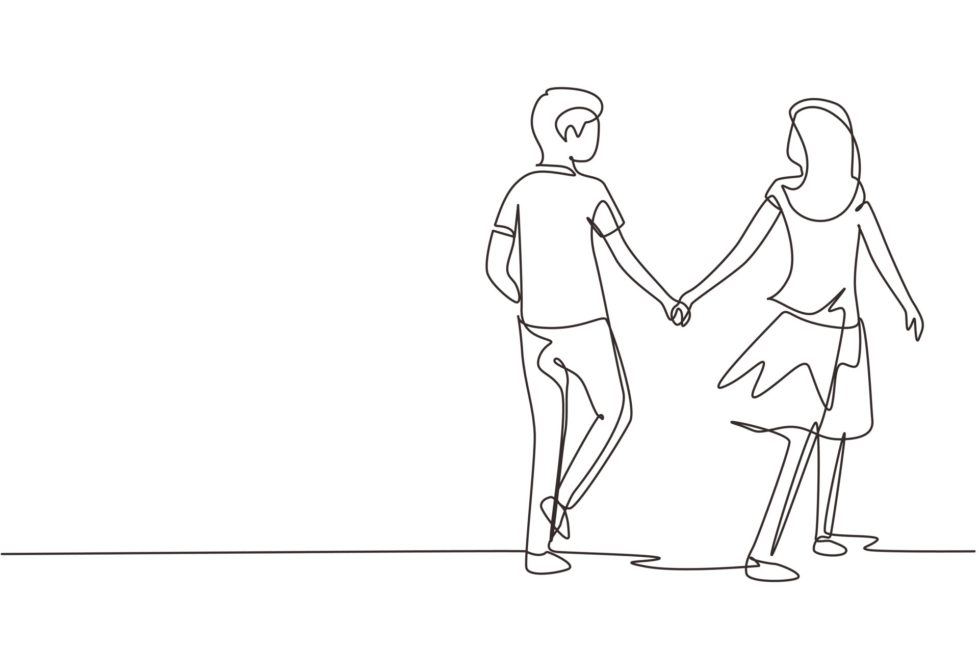 Single one line drawing romantic young couple in love hand in hand. Couple  in love spending time together at park. Happy family concept. Modern  continuous line draw design graphic vector illustration 8989493