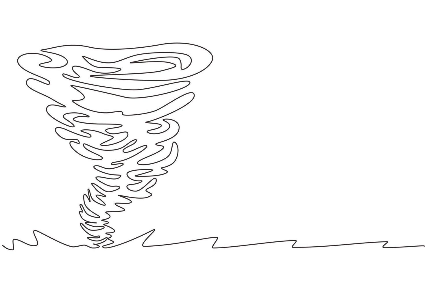 Single continuous line drawing tornado of water. Rotating twister. Splash of water vortex and twisted shape. Whirlpool of water, swirl on white isolated. One line draw design vector illustration