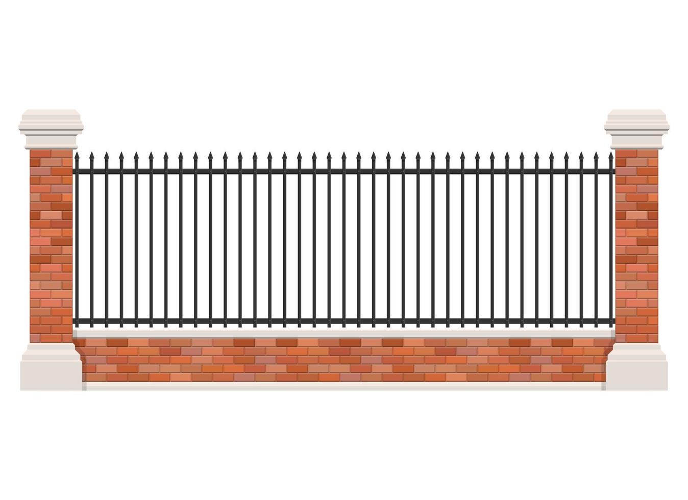 Brick and steel fence isolated on white background vector