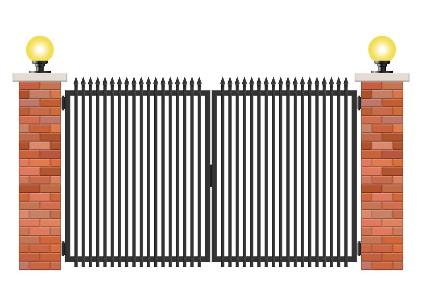 Puerta de ladrillo y acero aislado sobre fondo blanco. vector