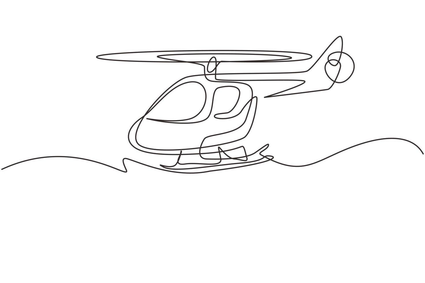 Continuous one line drawing toy helicopter. Children toys, air vehicles. Flying helicopter, for transportation. Transport for flight in air. Single line draw design vector graphic illustration