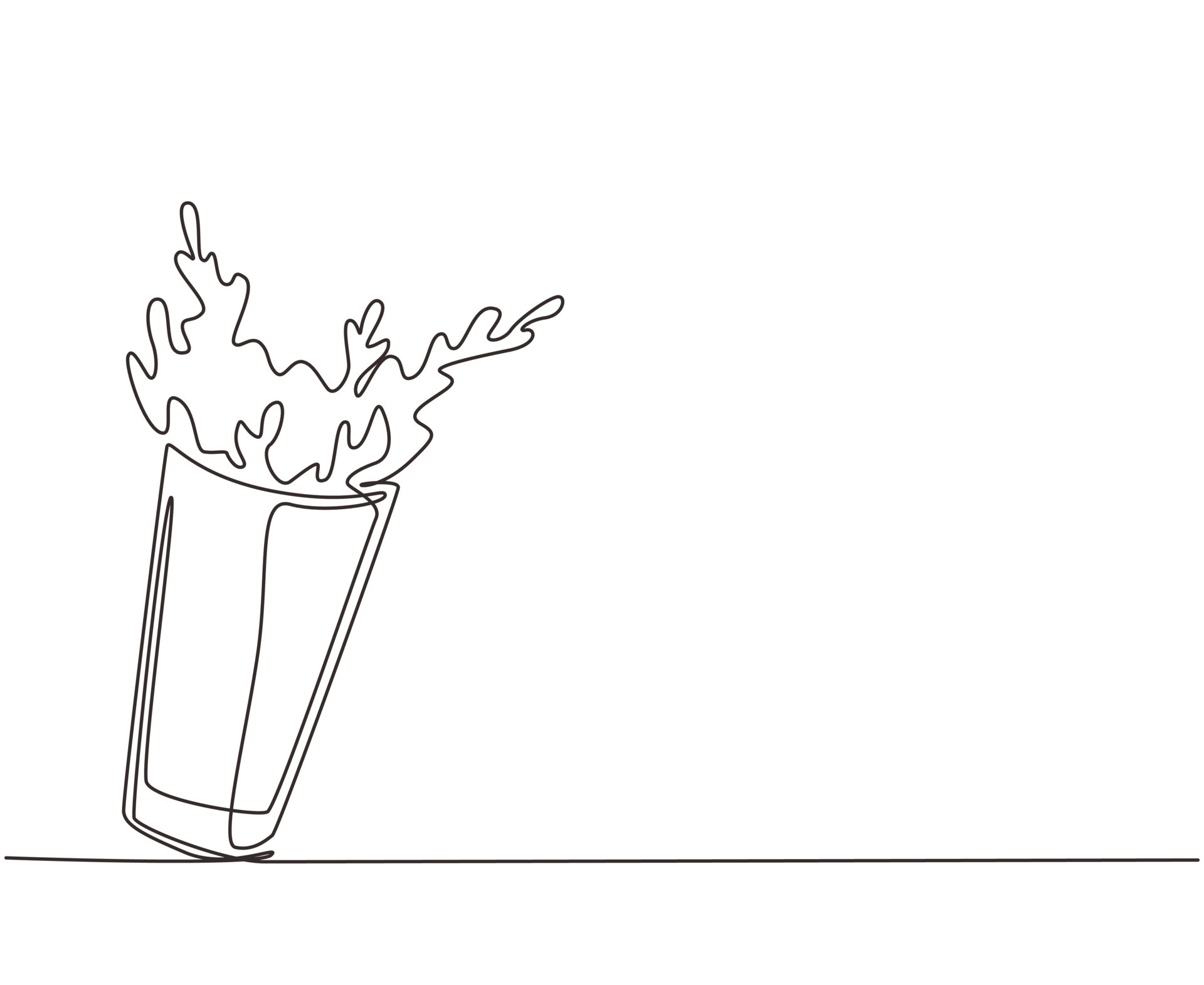 Continuous one line drawing glass of spilling juice with splash. Glass