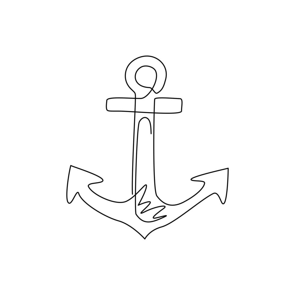 Single continuous line drawing anchor logo. Nautical maritime sea ocean boat symbol. Nautical icon vessel sign, boat, cargo shipping isolated. Dynamic one line draw graphic design vector illustration