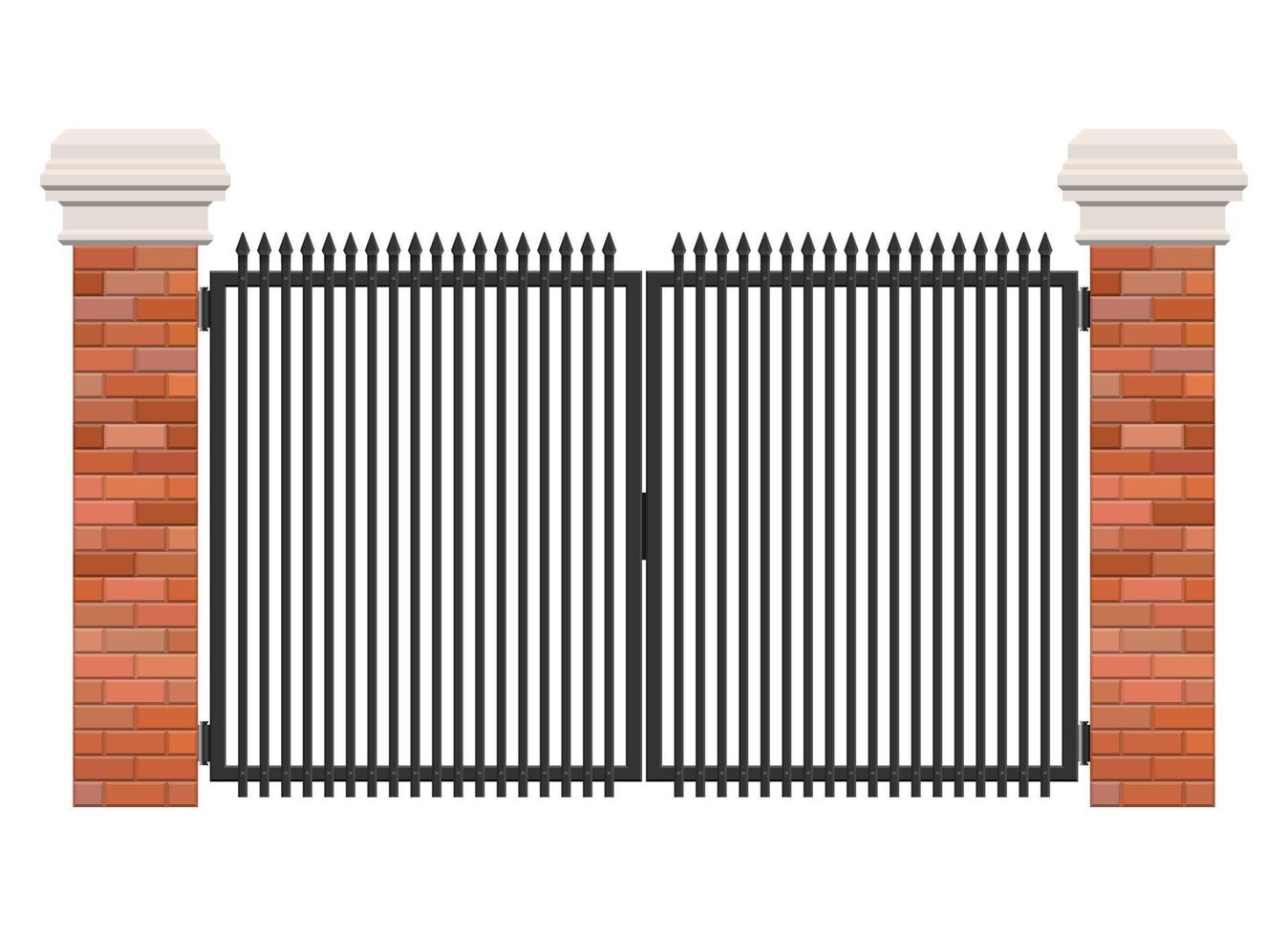 Brick and steel gate isolated on white background vector