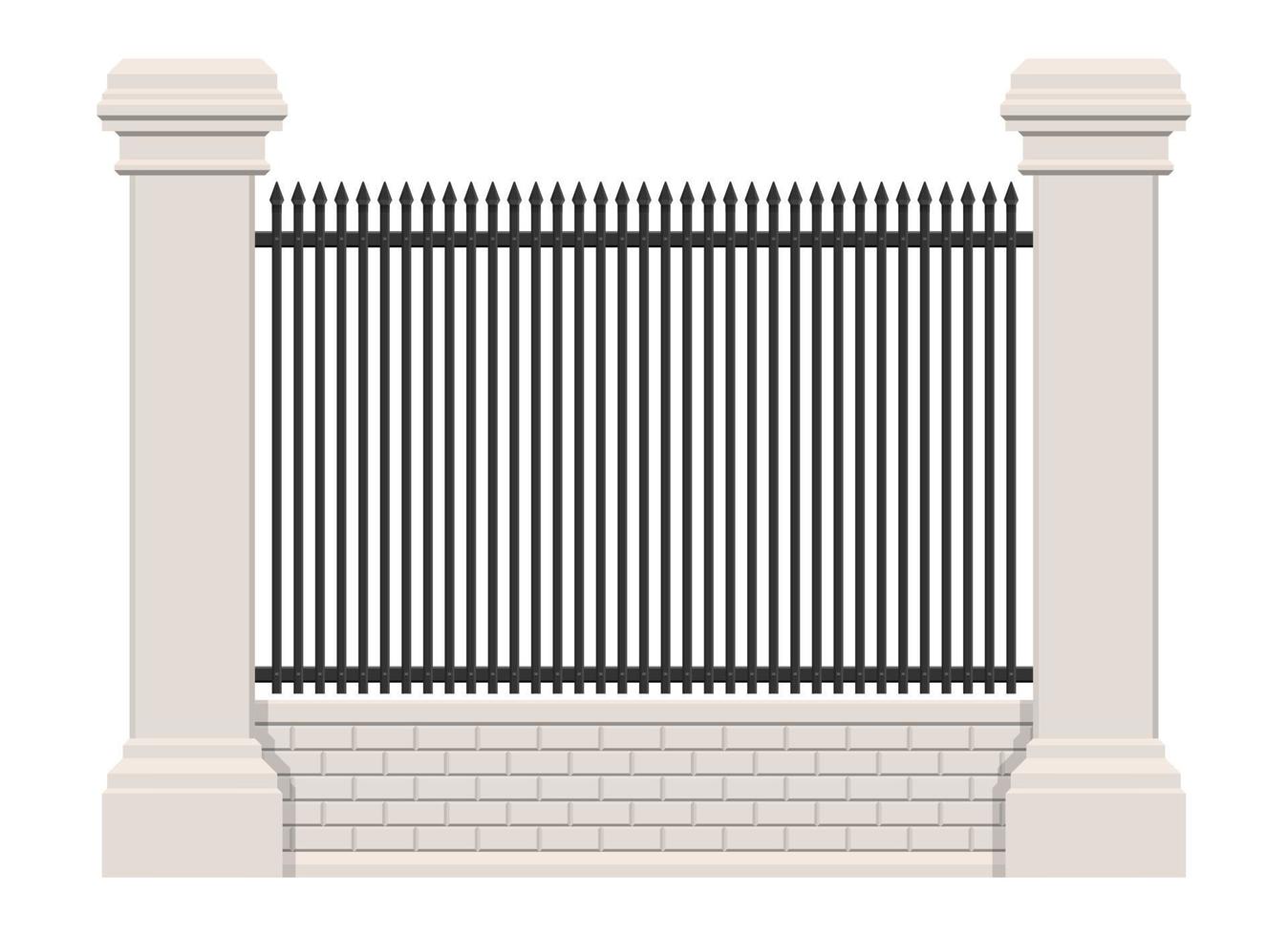 Brick and steel fence isolated on white background vector