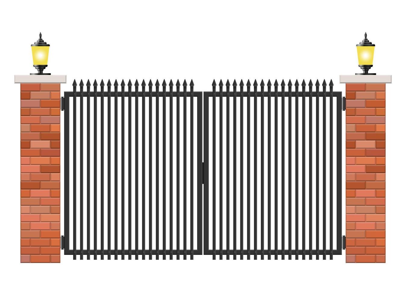 Puerta de ladrillo y acero aislado sobre fondo blanco. vector