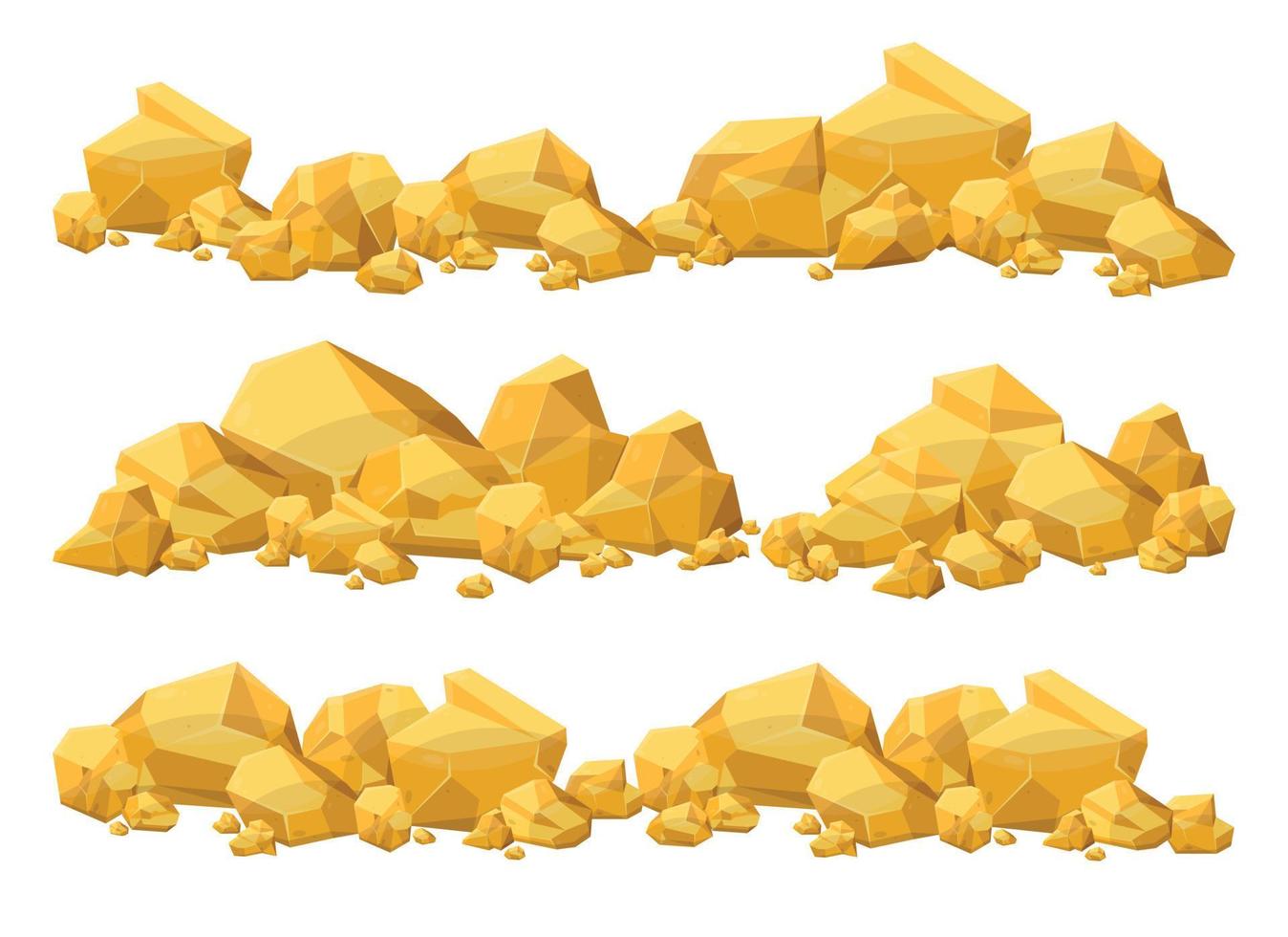 Set of gold stones and boulders in cartoon style. Gold nuggets. Gemstones. Gold mine elements vector