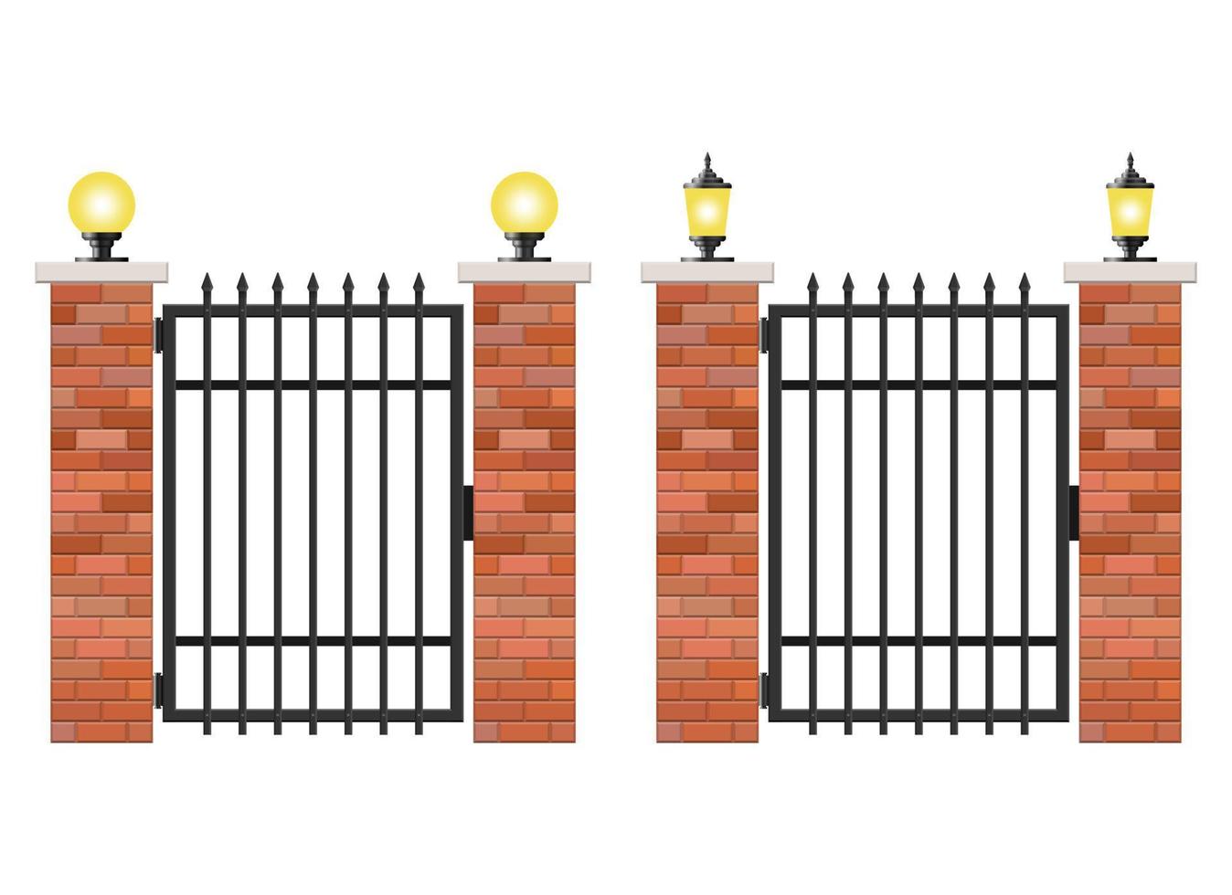 Brick and steel gate isolated on white background vector