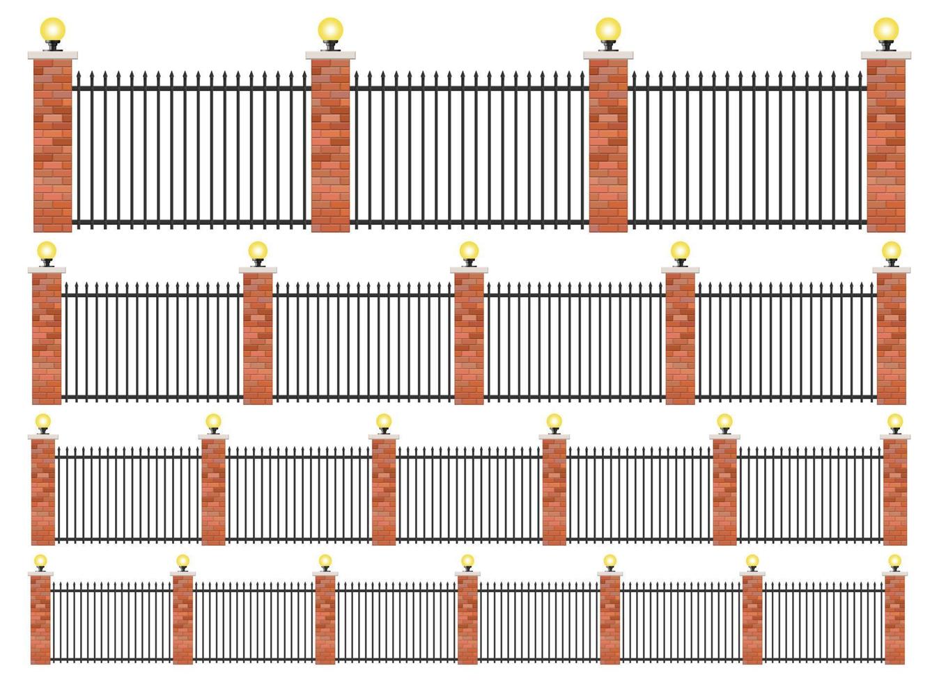 Realistic brick and steel fence set vector