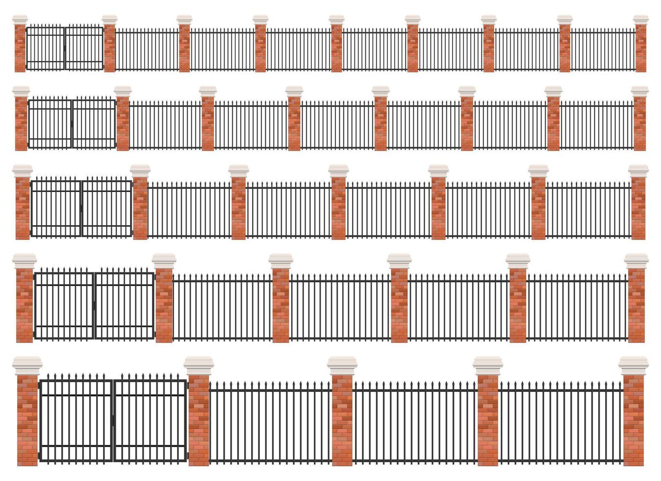 Realistic brick and steel fence set vector