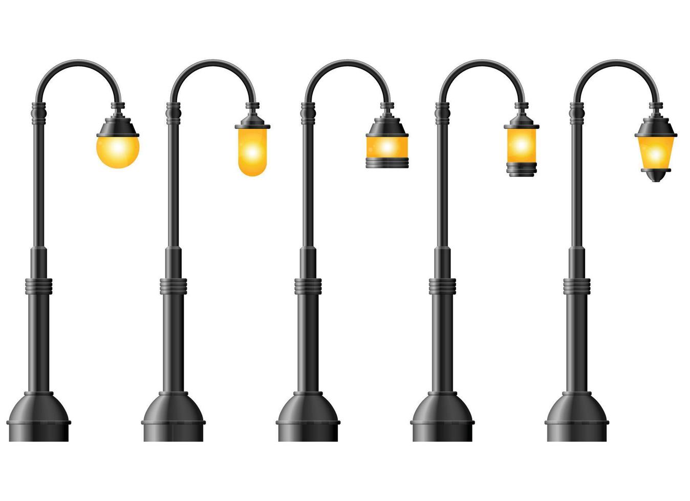 conjunto de luces de calle realistas negras. farola. lámpara de la vendimia vector