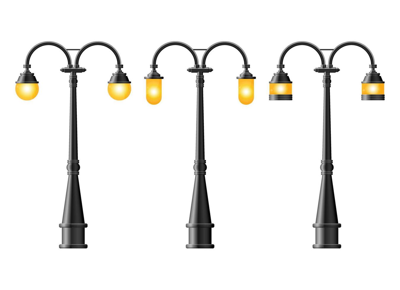 Set of black realistic street light. Street lamp. Vintage lamp vector