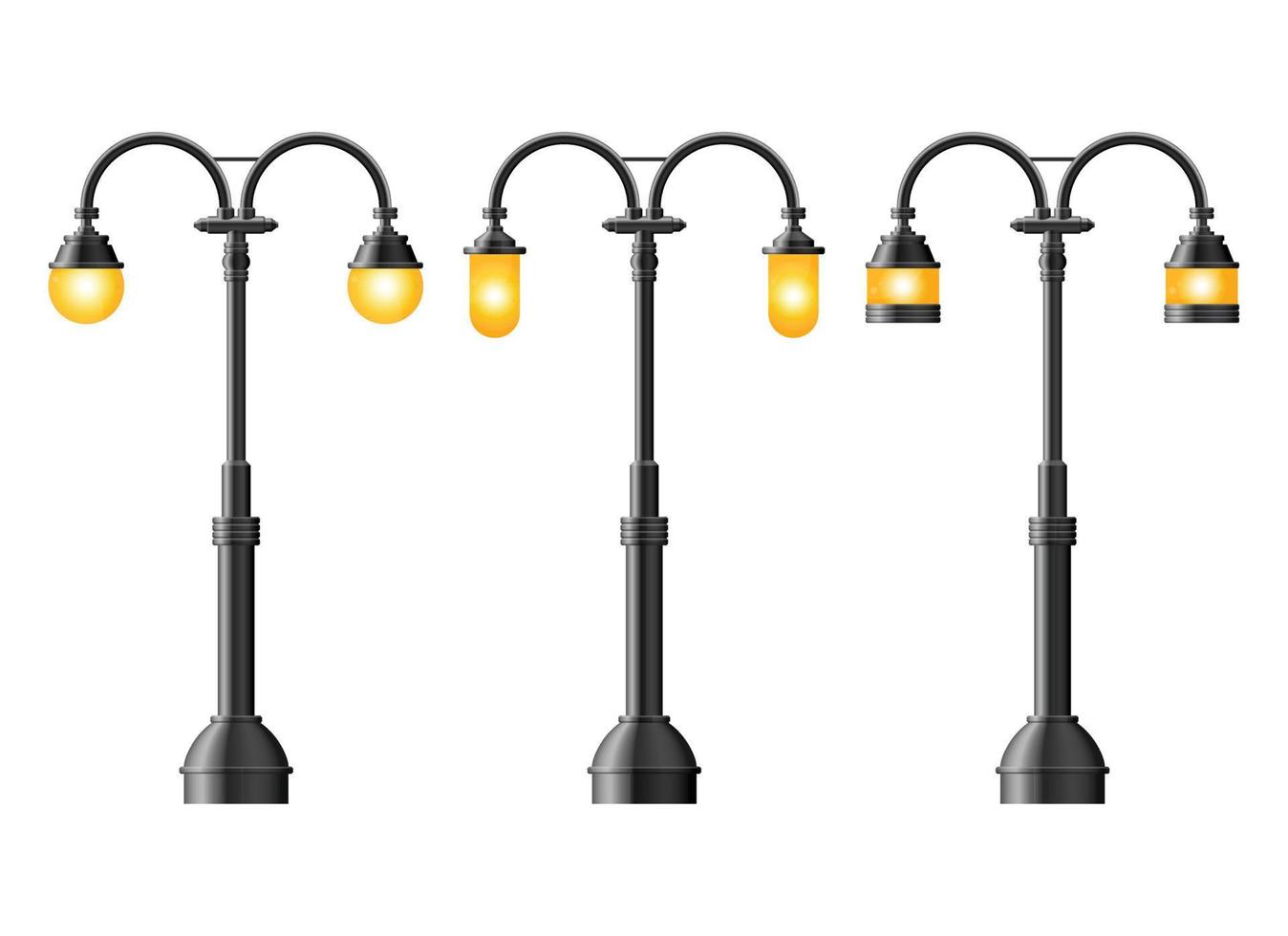 Set of black realistic street light. Street lamp. Vintage lamp vector
