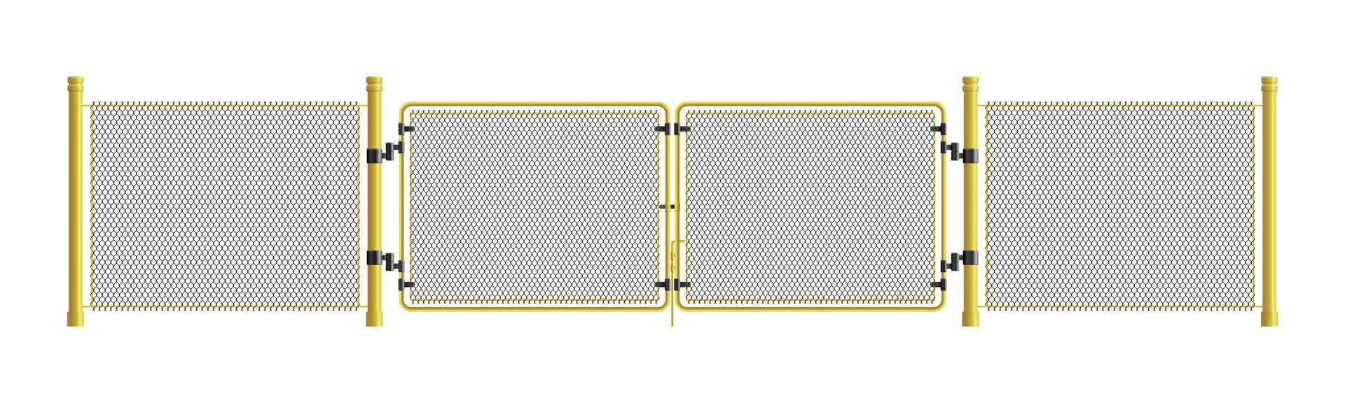 Metal wire fence and gate in realistic style vector