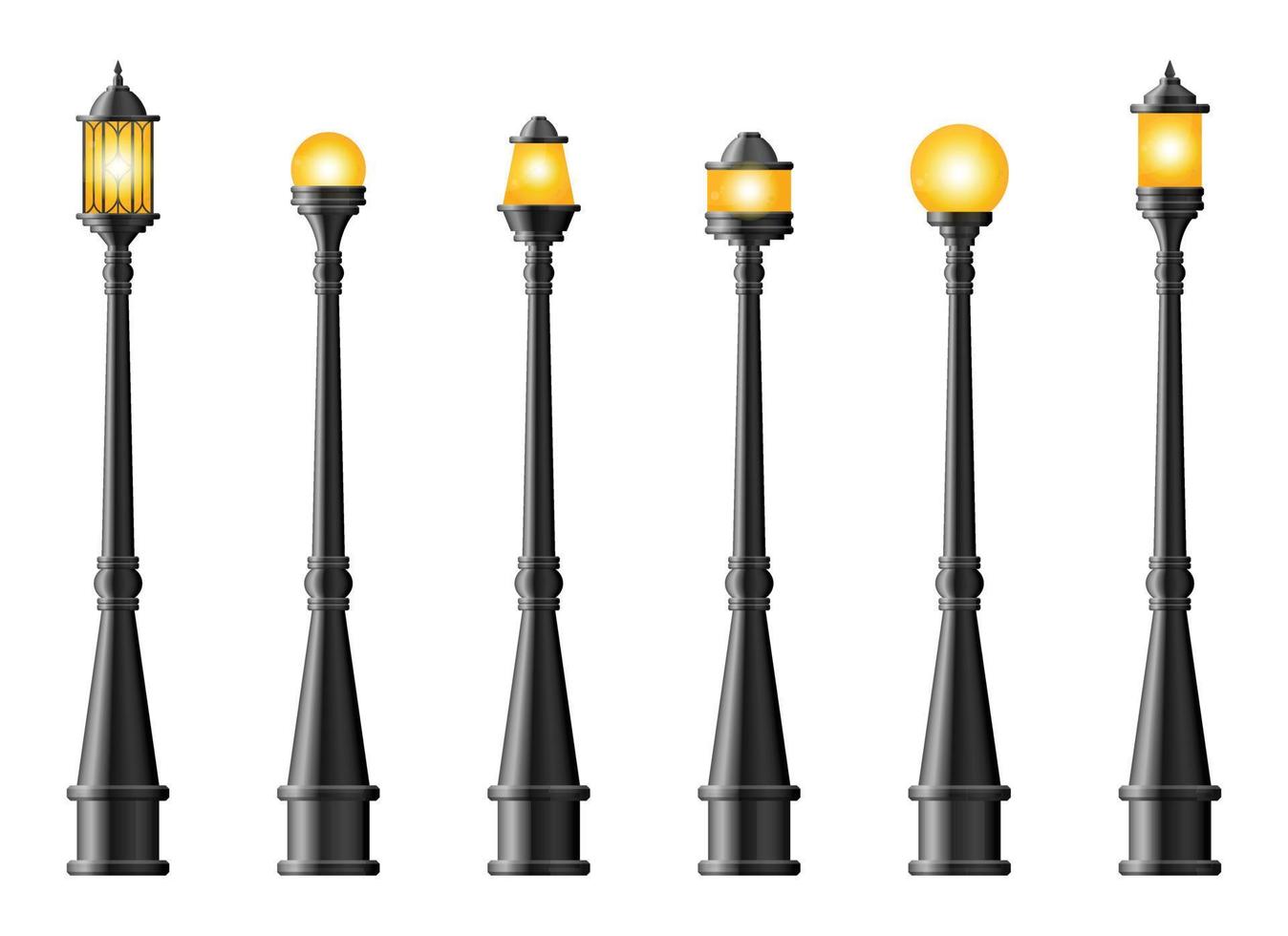 conjunto de luces de calle realistas negras. farola. lámpara de la vendimia vector
