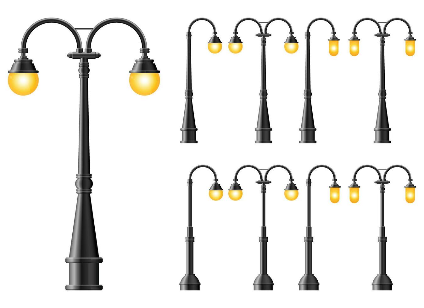 Set of black realistic street light. Street lamp. Vintage lamp vector