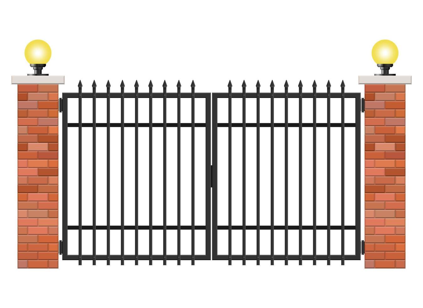 Puerta de ladrillo y acero aislado sobre fondo blanco. vector