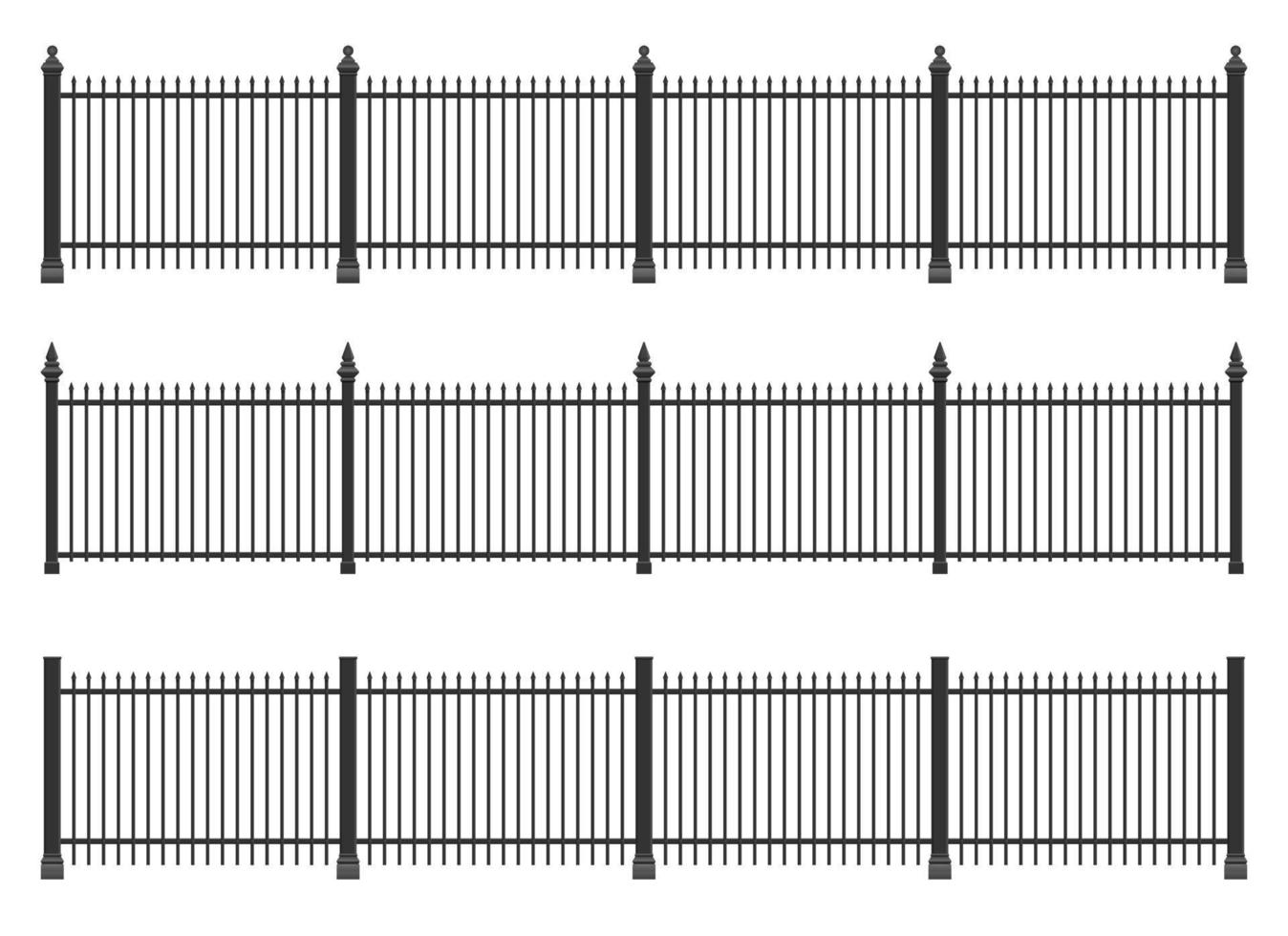 Realistic steel fence set vector illustration isolated on white