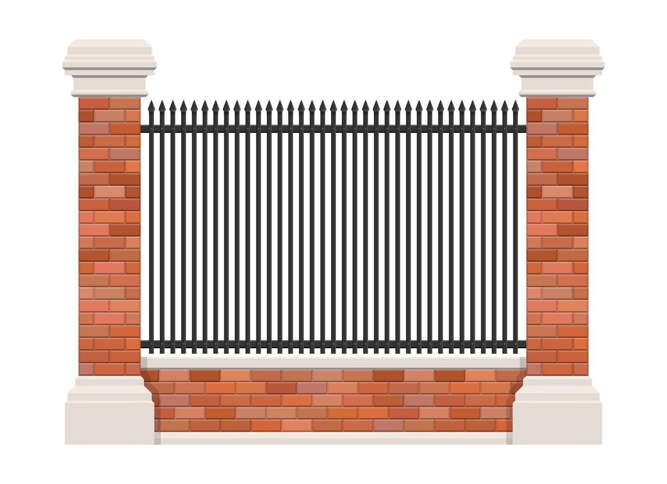 Brick and steel fence isolated on white background vector