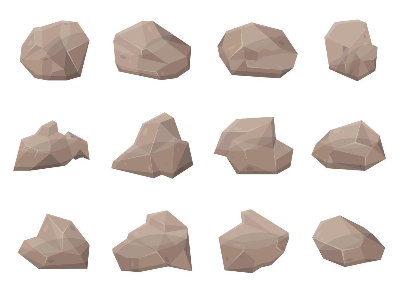 Set of rock stones and boulders in cartoon style vector